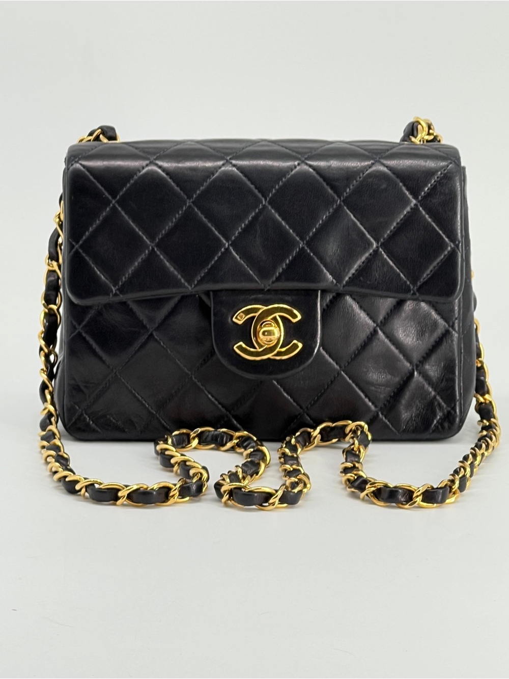 Chanel Mini Square Classic Single Flap Bag Black Quilted Lambskin
